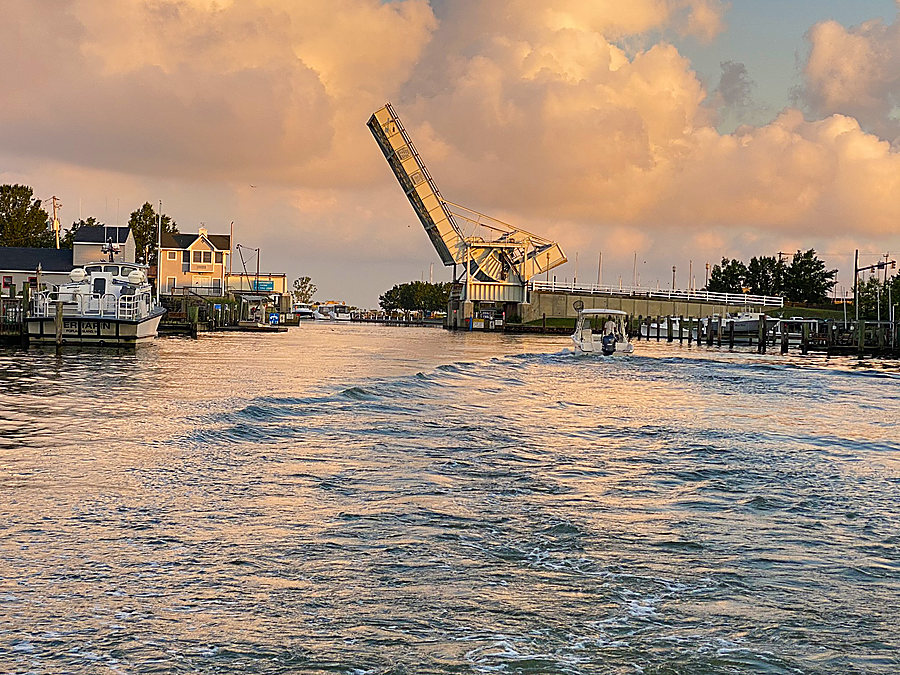 Heading out through Knapps Narrows past the drawbridge